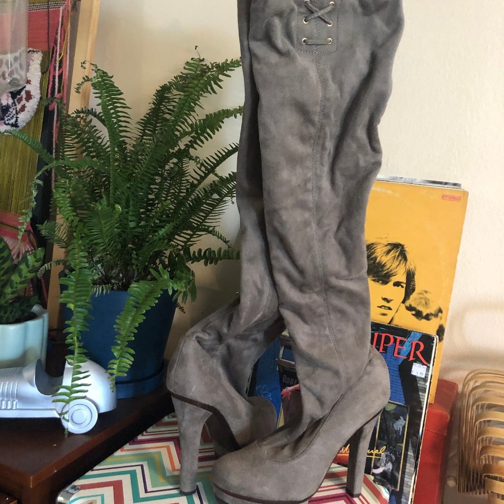 Faux Suede Over the Knee Heeled Boots